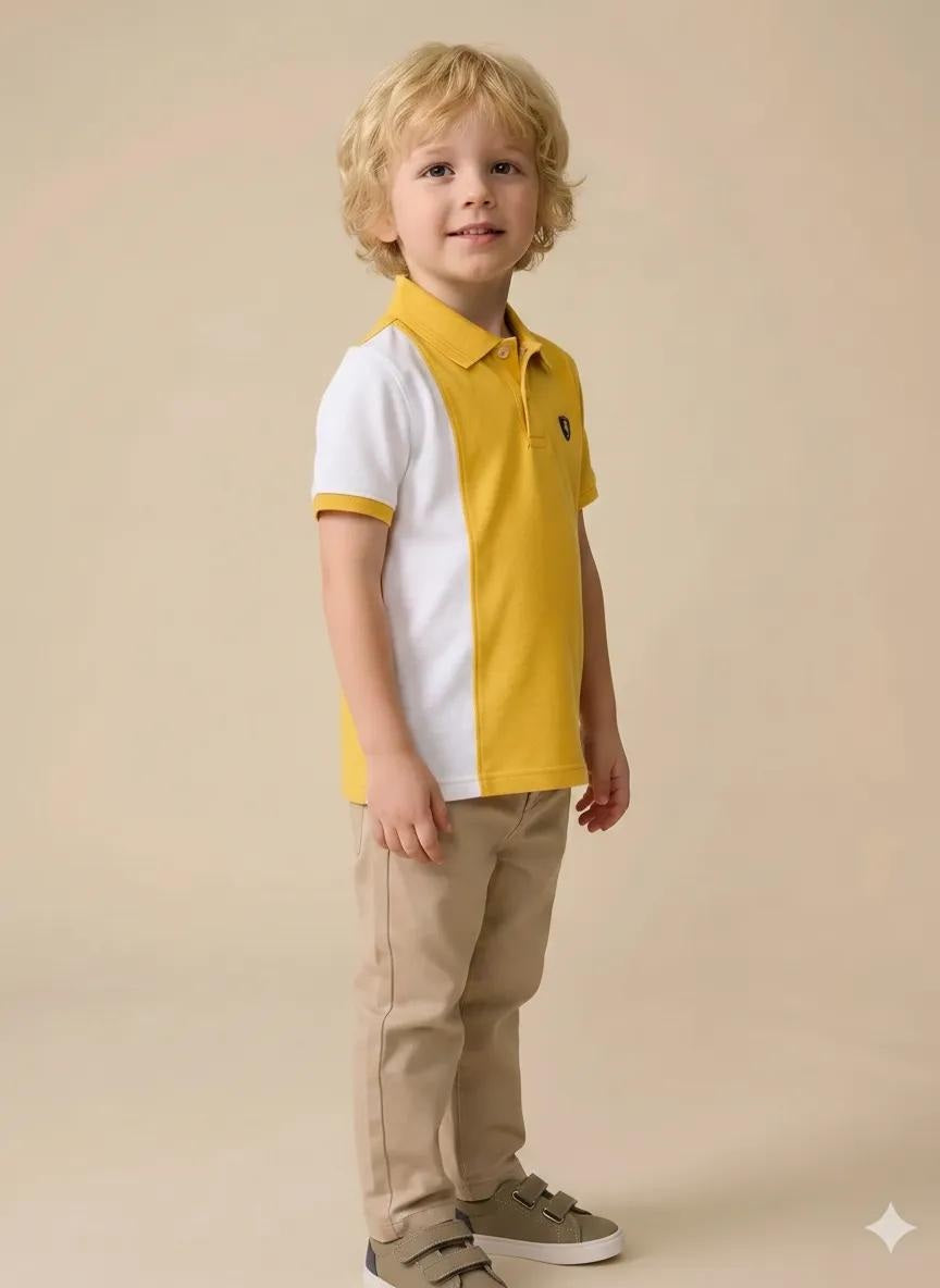 Boys Mustard Colourblocked Polo Collar T-shirt