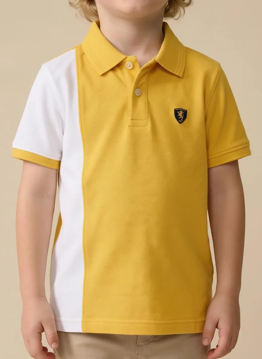 Boys Mustard Colourblocked Polo Collar T-shirt