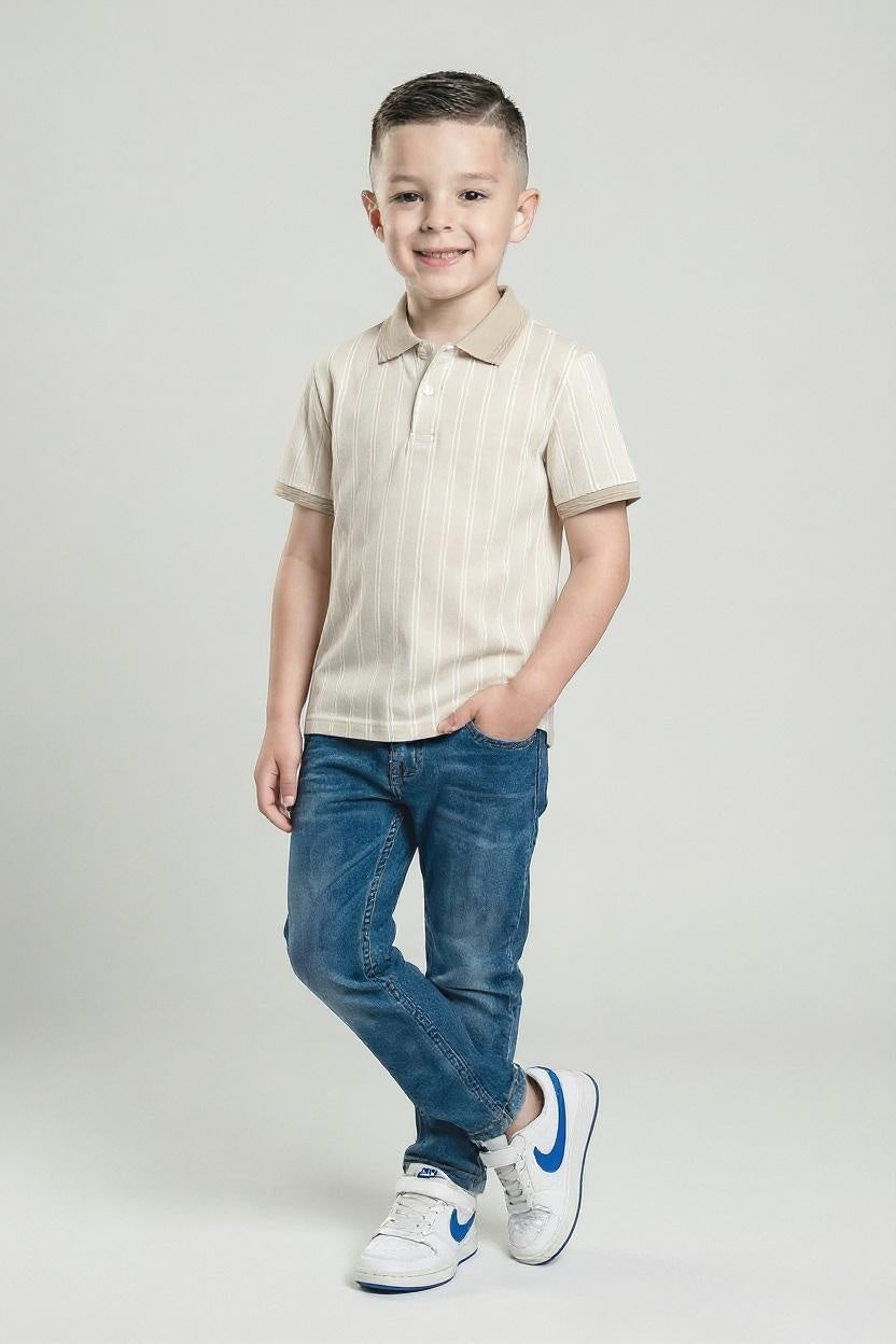 Boys Striped Polo Collar T-shirt