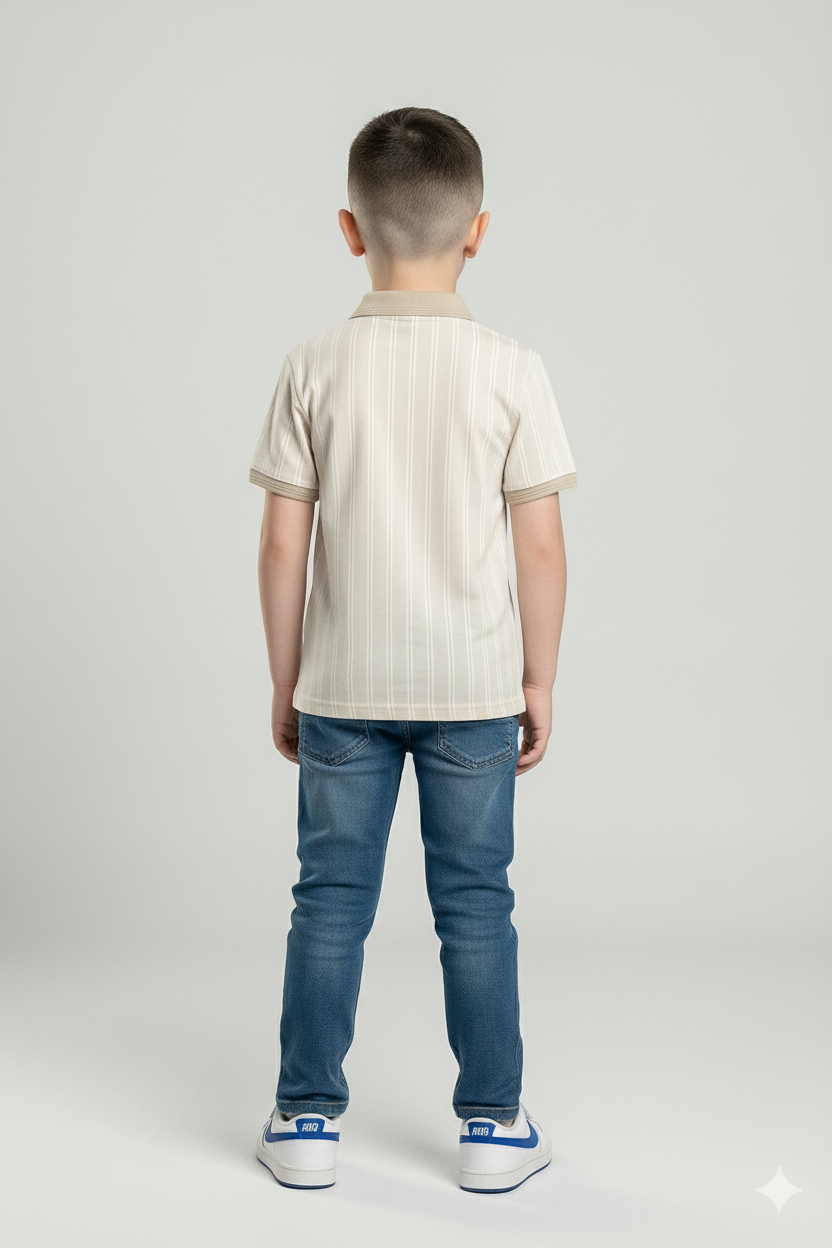 Boys Striped Polo Collar T-shirt