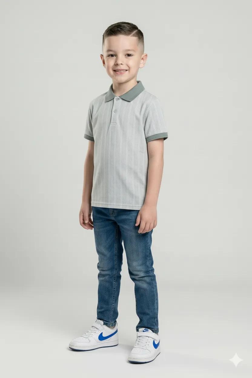 Boys Striped Polo Collar T-shirt