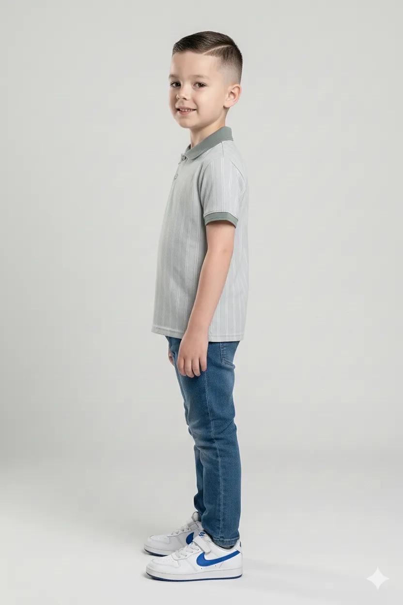 Boys Striped Polo Collar T-shirt