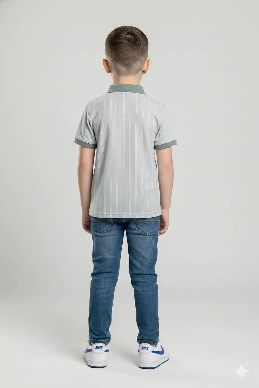 Boys Striped Polo Collar T-shirt
