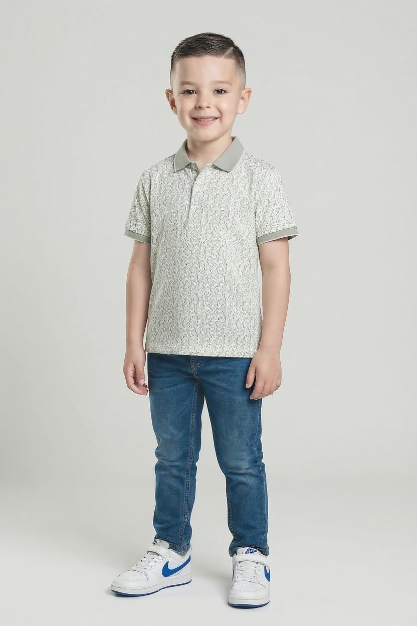 Octave Boys Mist Printed Polo Collared Short Sleeves T-shirt
