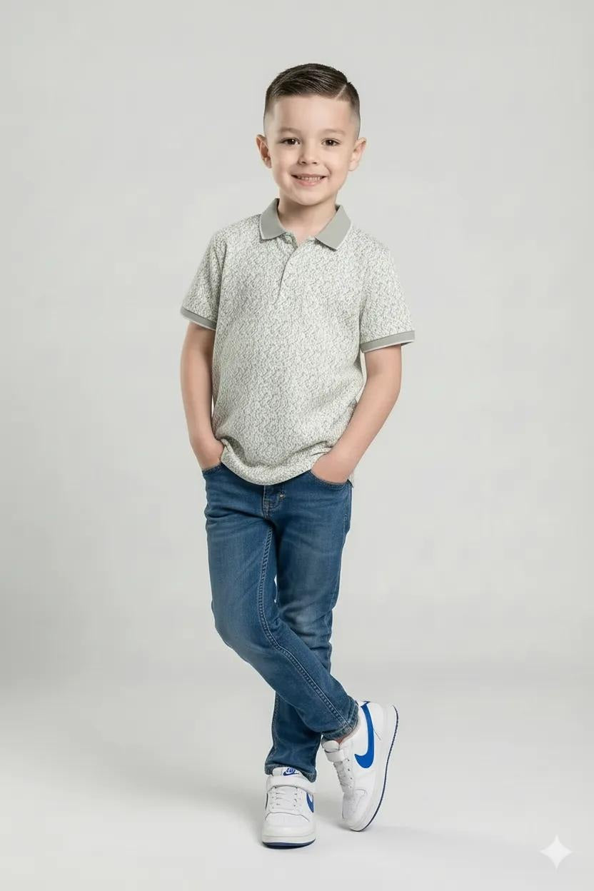 Octave Boys Mist Printed Polo Collared Short Sleeves T-shirt