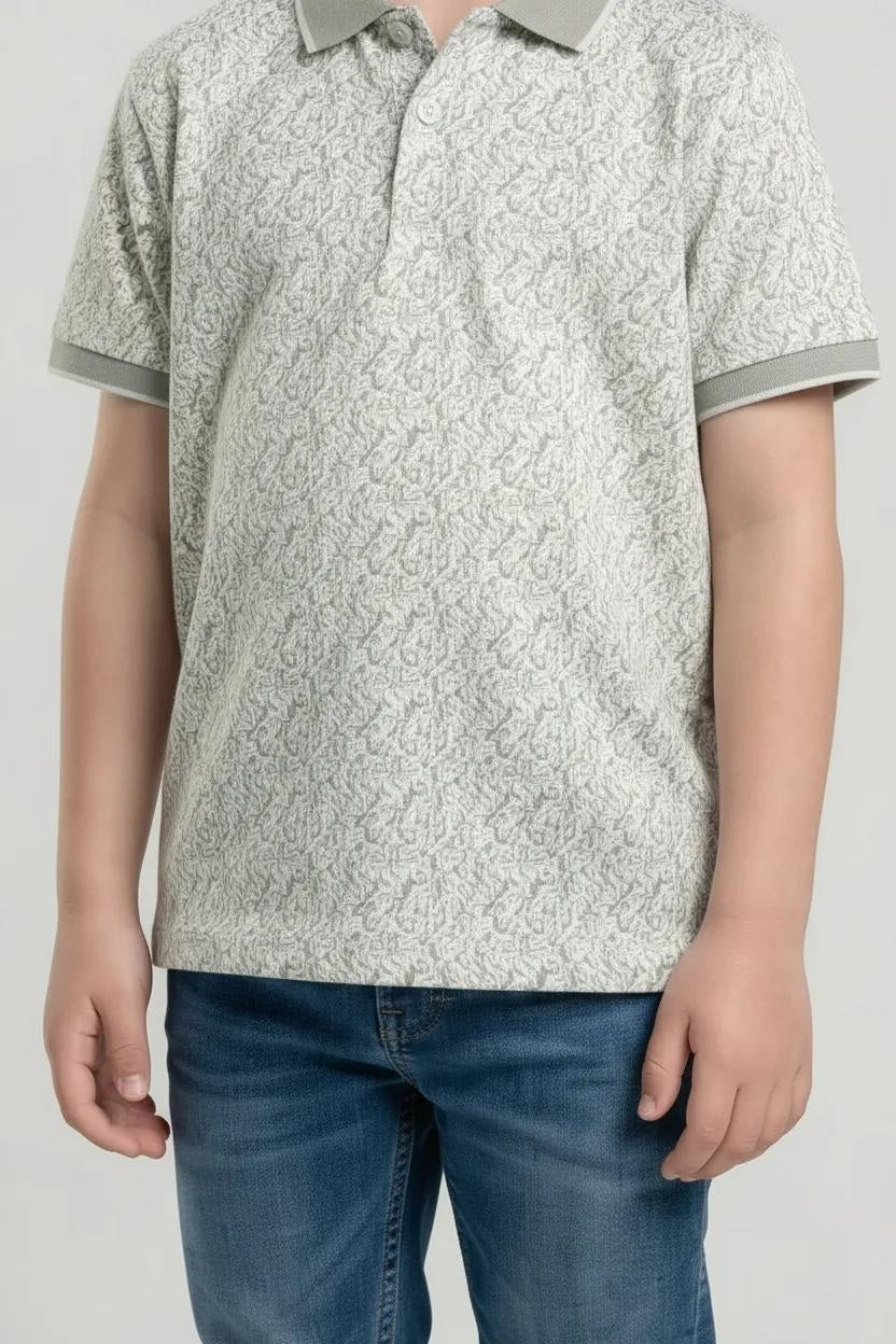 Octave Boys Mist Printed Polo Collared Short Sleeves T-shirt