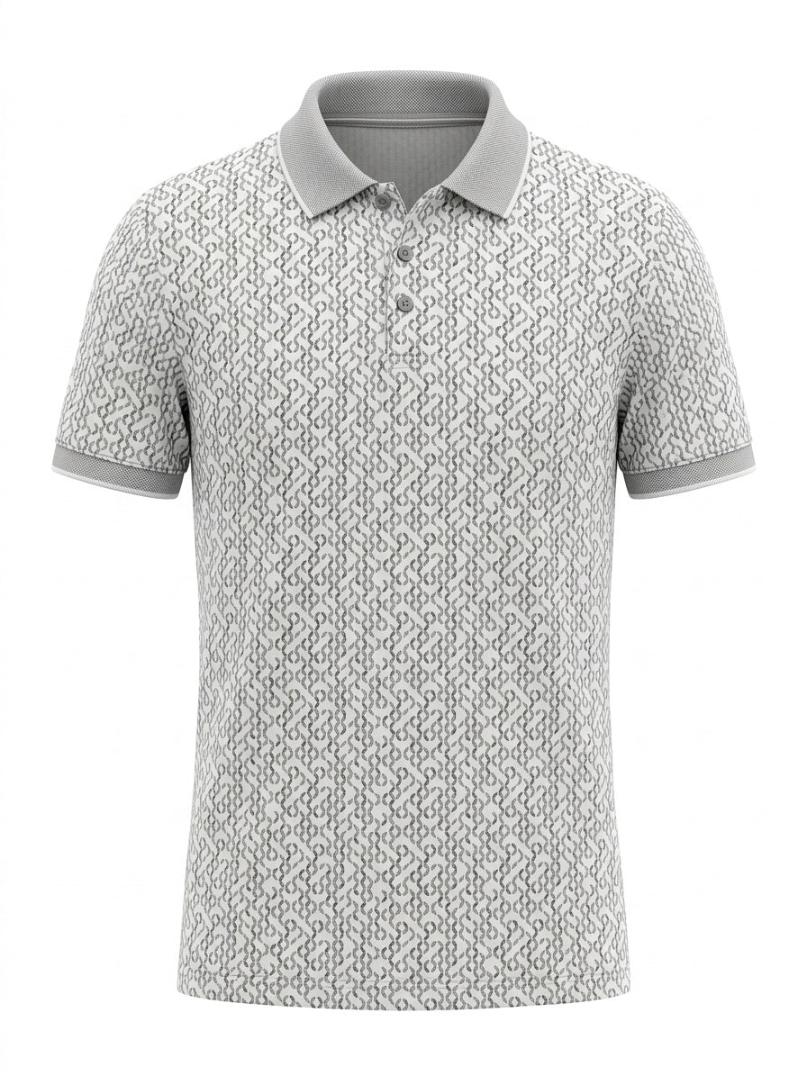Boys Silver Printed Polo Collar T-shirt