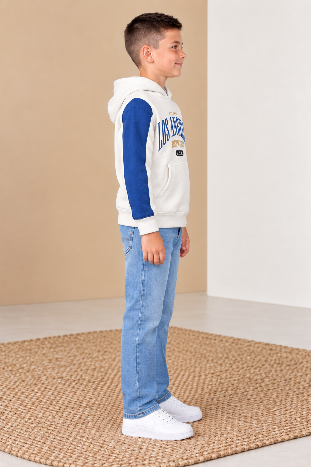 Junior Boy Sky Blue Straight Fit Jeans – Mid-Rise Washed Denim with Five Pockets