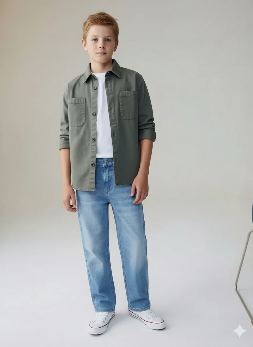 Boys Straight Fit Mid-Rise Light Fade Stretchable Jeans