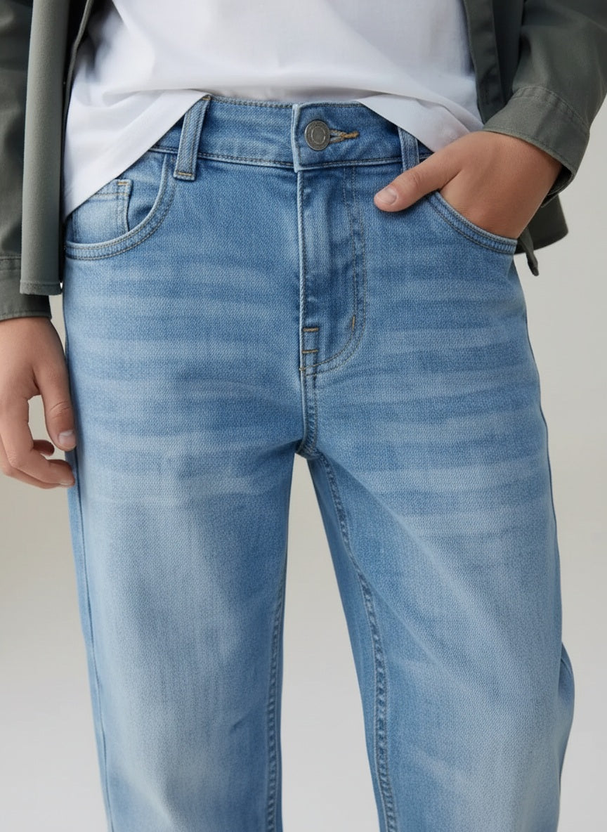 Boys Straight Fit Mid-Rise Light Fade Stretchable Jeans