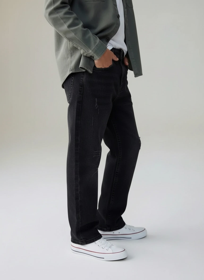 Boys Straight Fit Mid-Rise Mildly Distressed Light Fade Stretchable Jeans