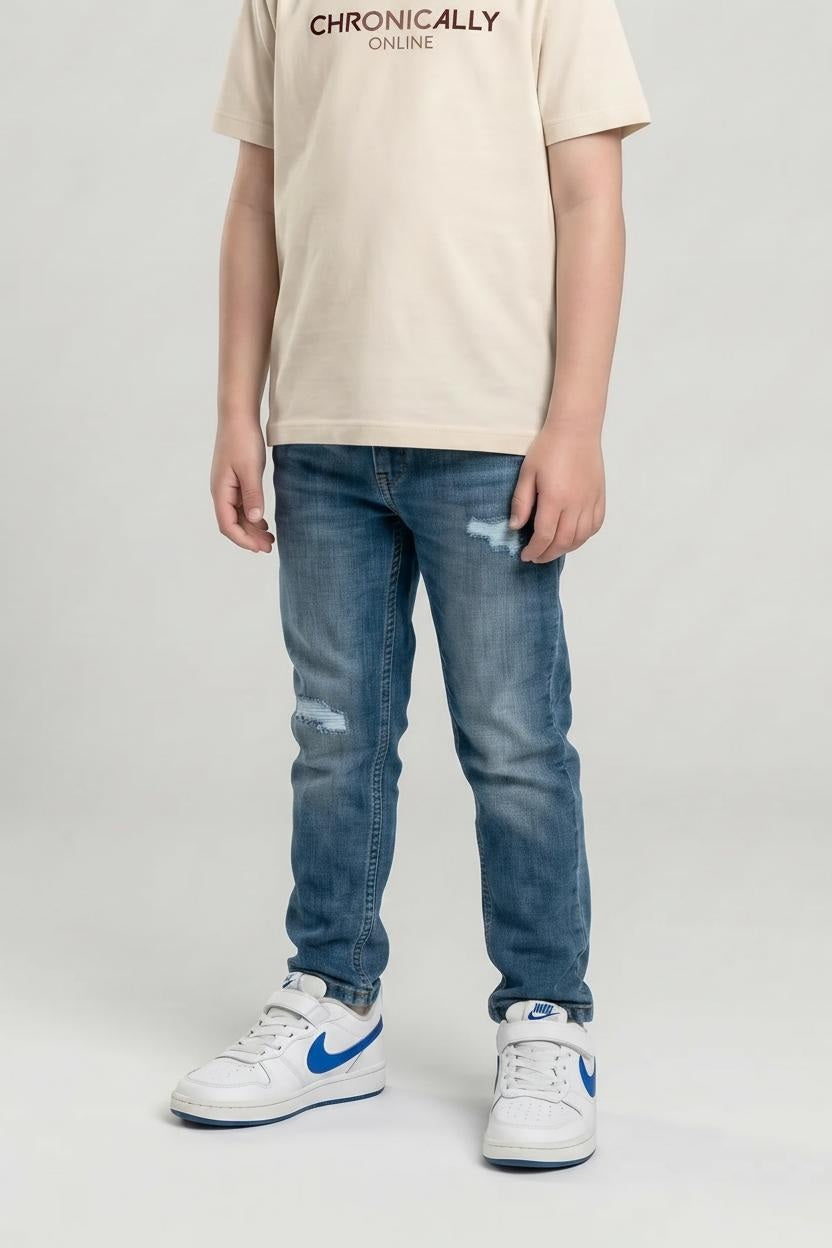 Boy Dirty Blue Solid Jeans