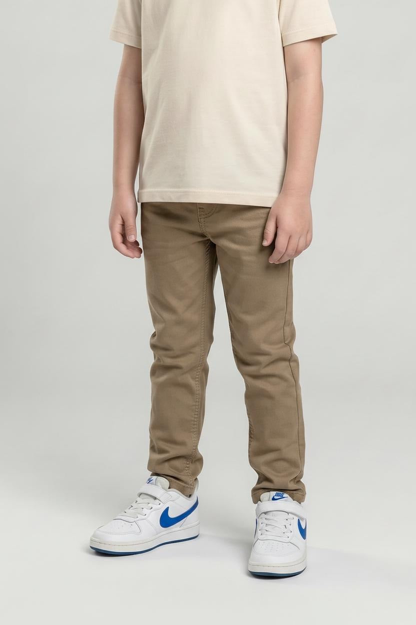 Boy Beige  Solid Jeans
