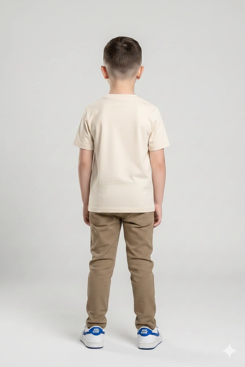 Boy Beige  Solid Jeans