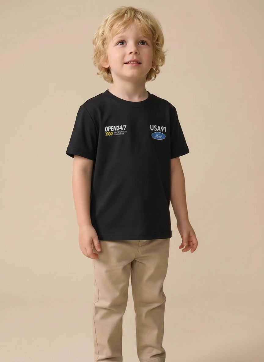 Boys Black Printed T-shirt