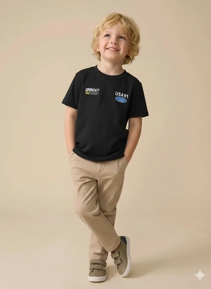 Boys Black Printed T-shirt