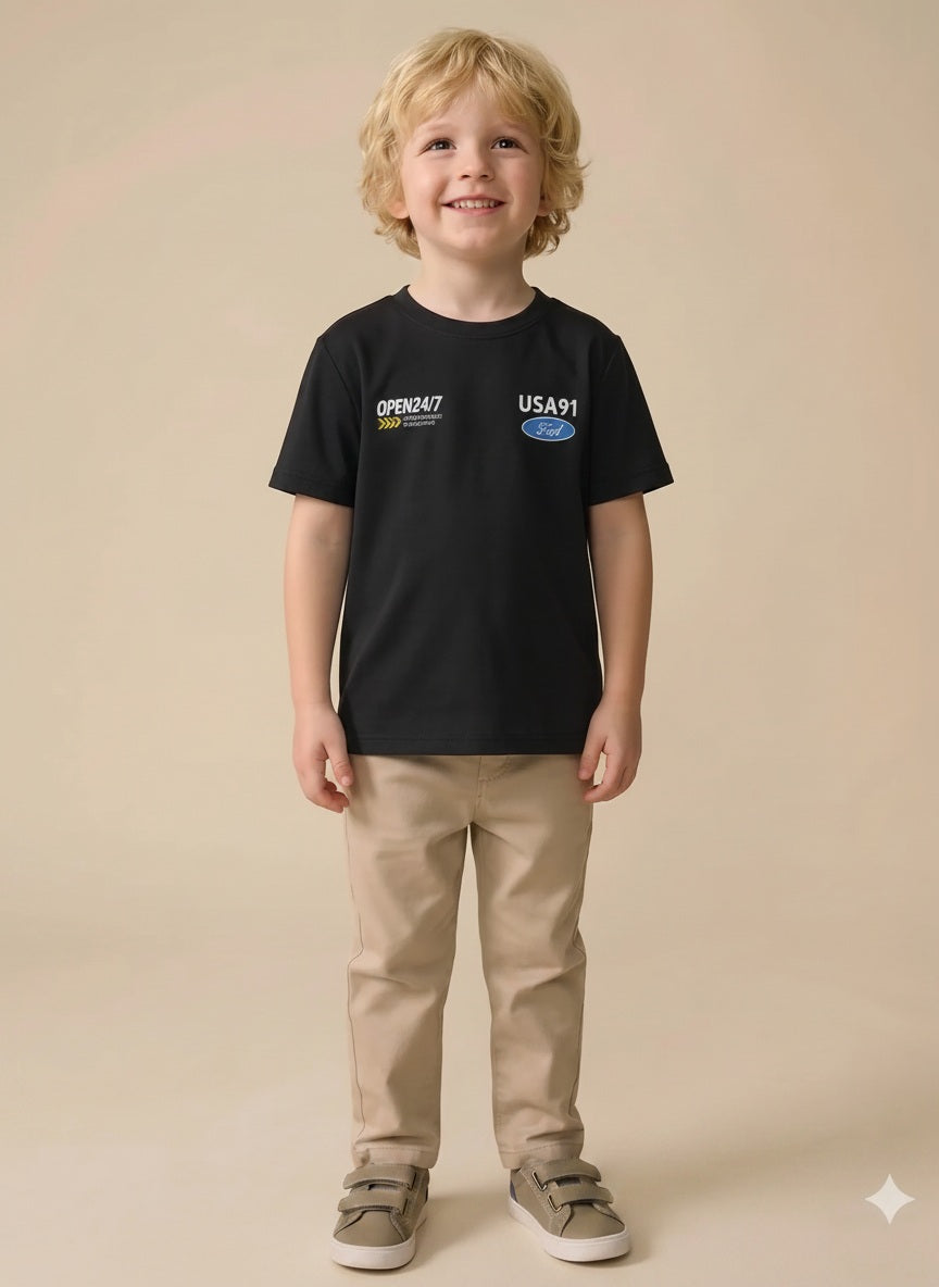 Boys Black Printed T-shirt