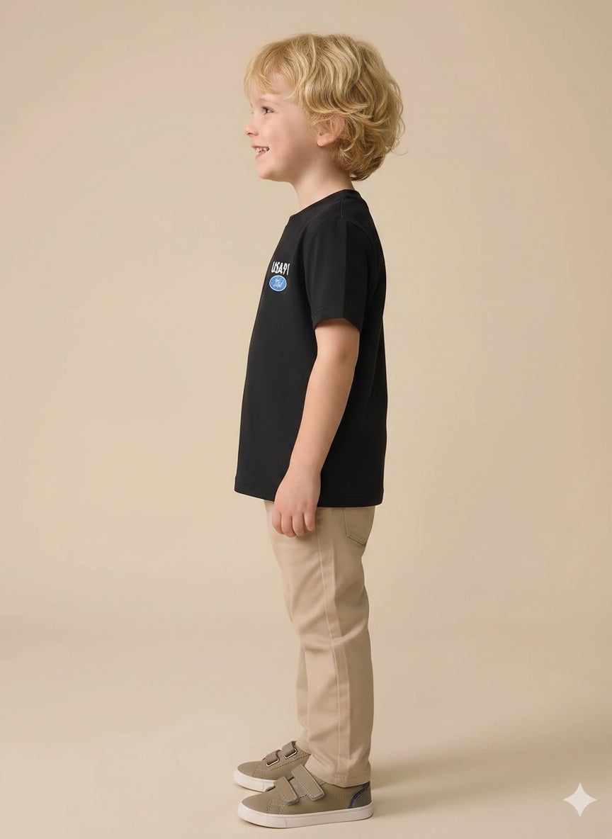 Boys Black Printed T-shirt