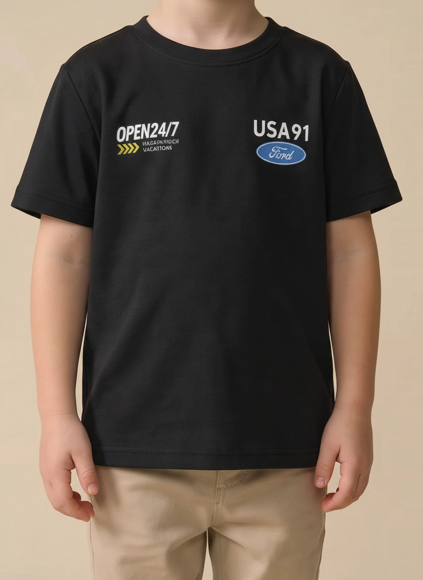Boys Black Printed T-shirt