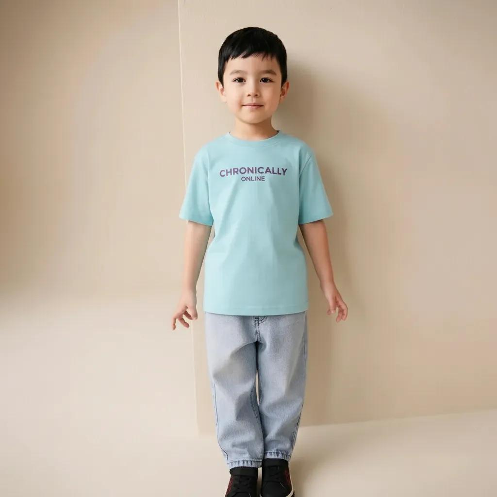 Boys Delicate Blue Typography Printed Cotton T-shirt