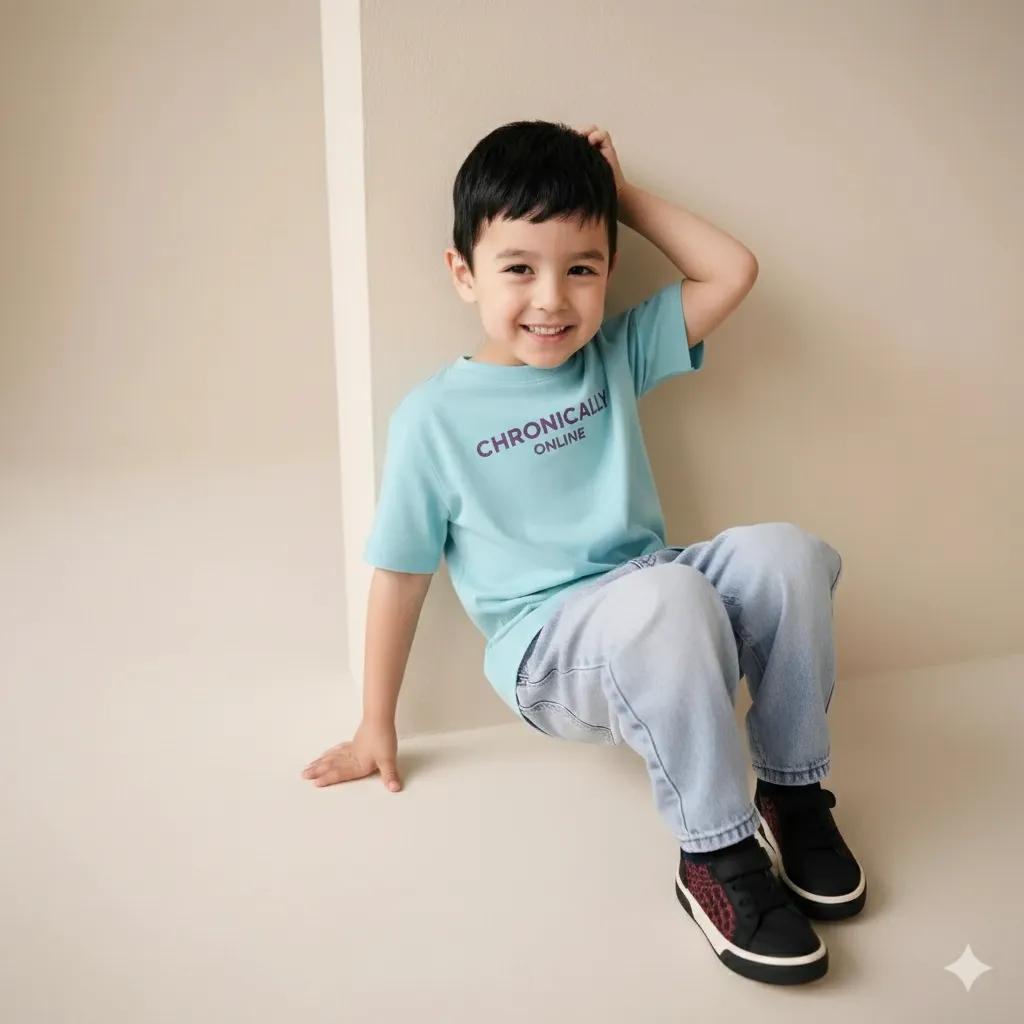 Boys Delicate Blue Typography Printed Cotton T-shirt