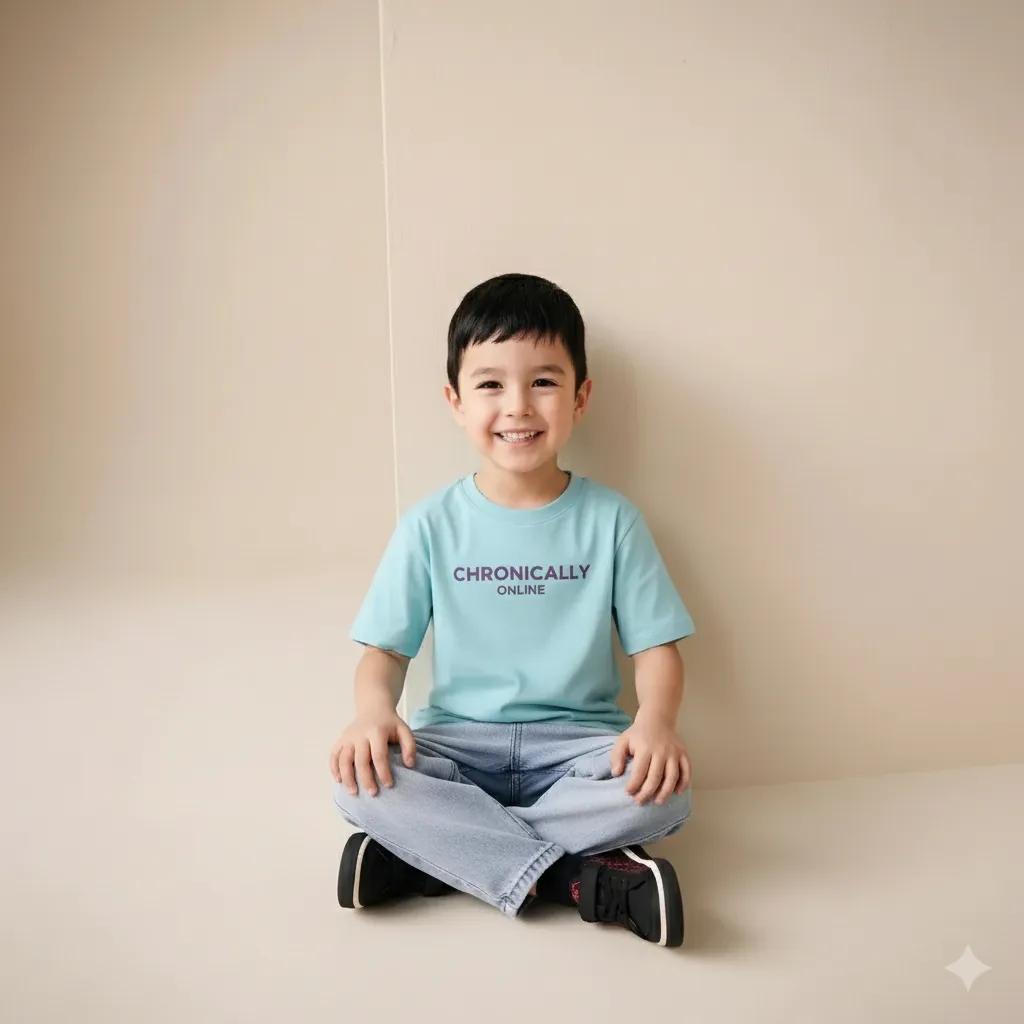 Boys Delicate Blue Typography Printed Cotton T-shirt