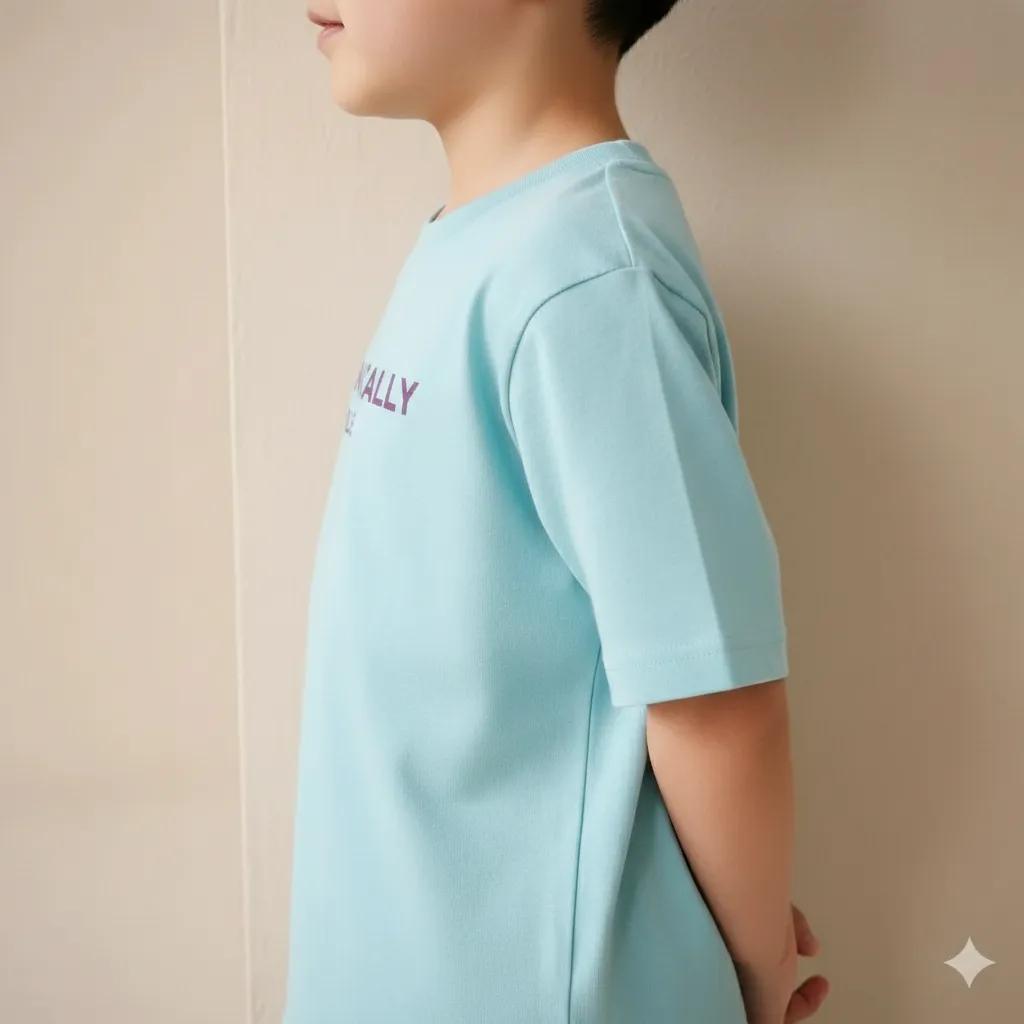 Boys Delicate Blue Typography Printed Cotton T-shirt