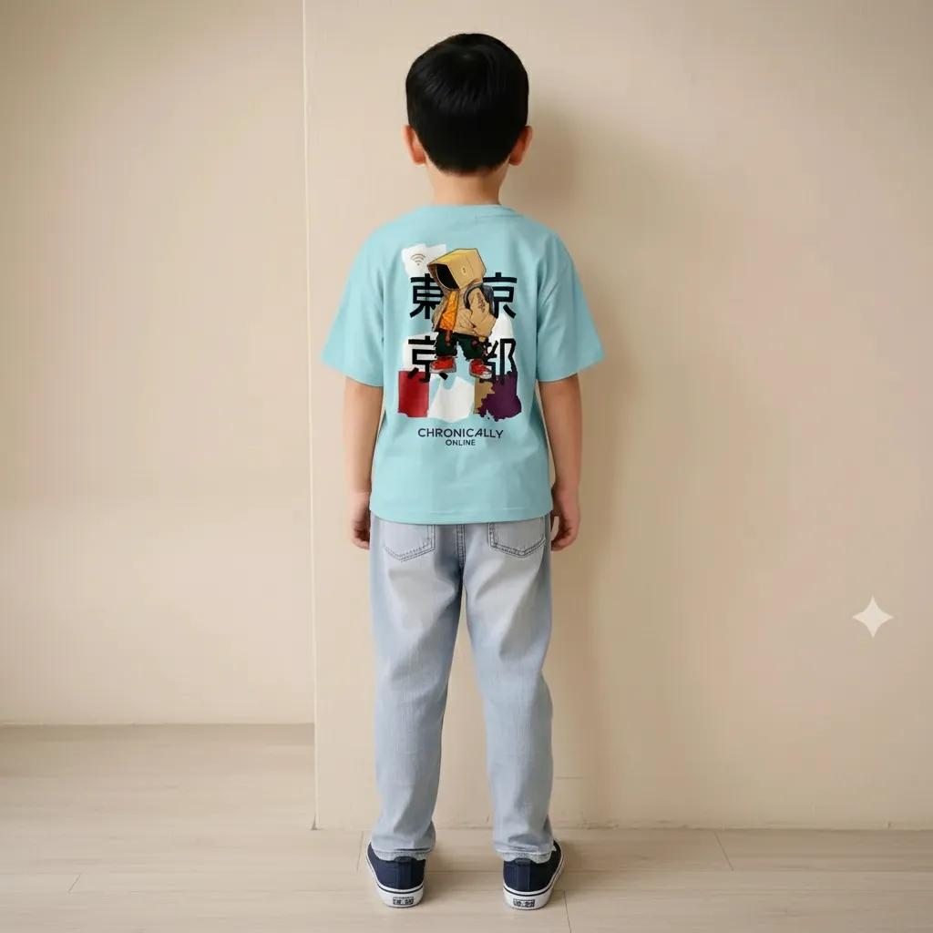 Boys Delicate Blue Typography Printed Cotton T-shirt