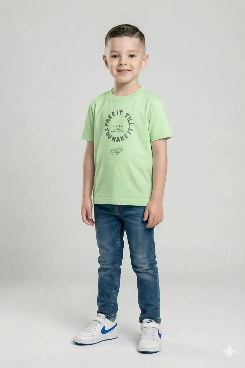 Octave Boys Neon Green Printed Round Neck Short Sleeves T-shirt