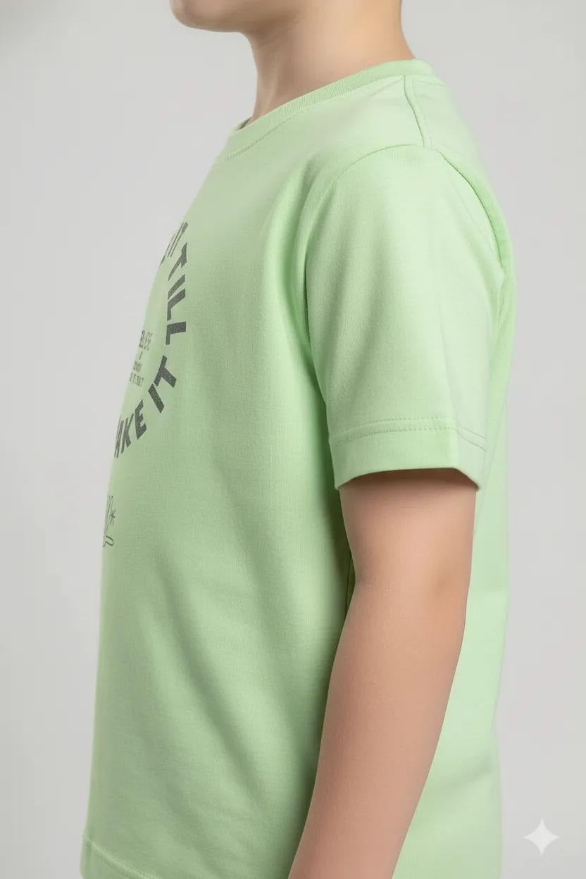 Octave Boys Neon Green Printed Round Neck Short Sleeves T-shirt