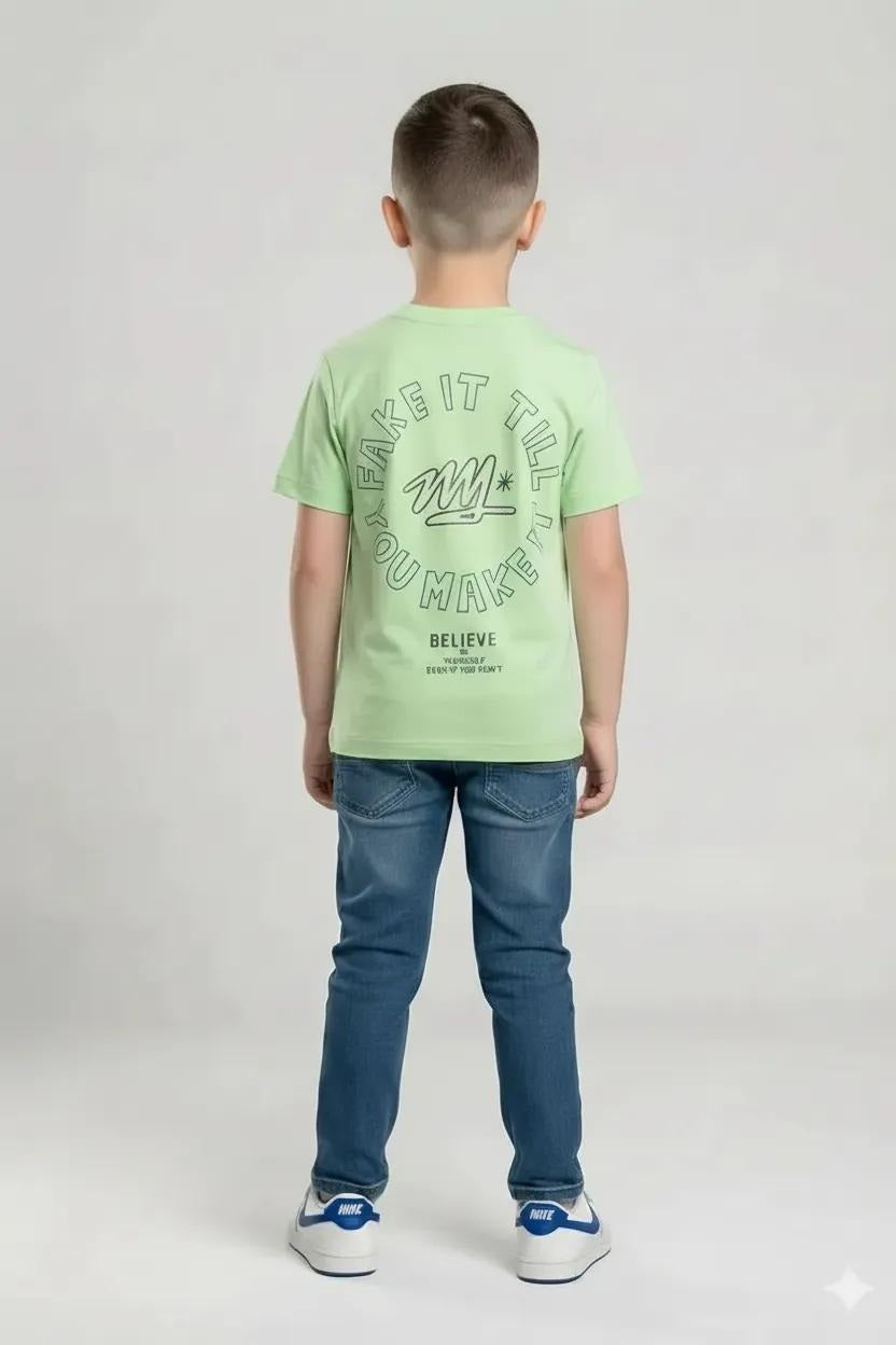 Octave Boys Neon Green Printed Round Neck Short Sleeves T-shirt