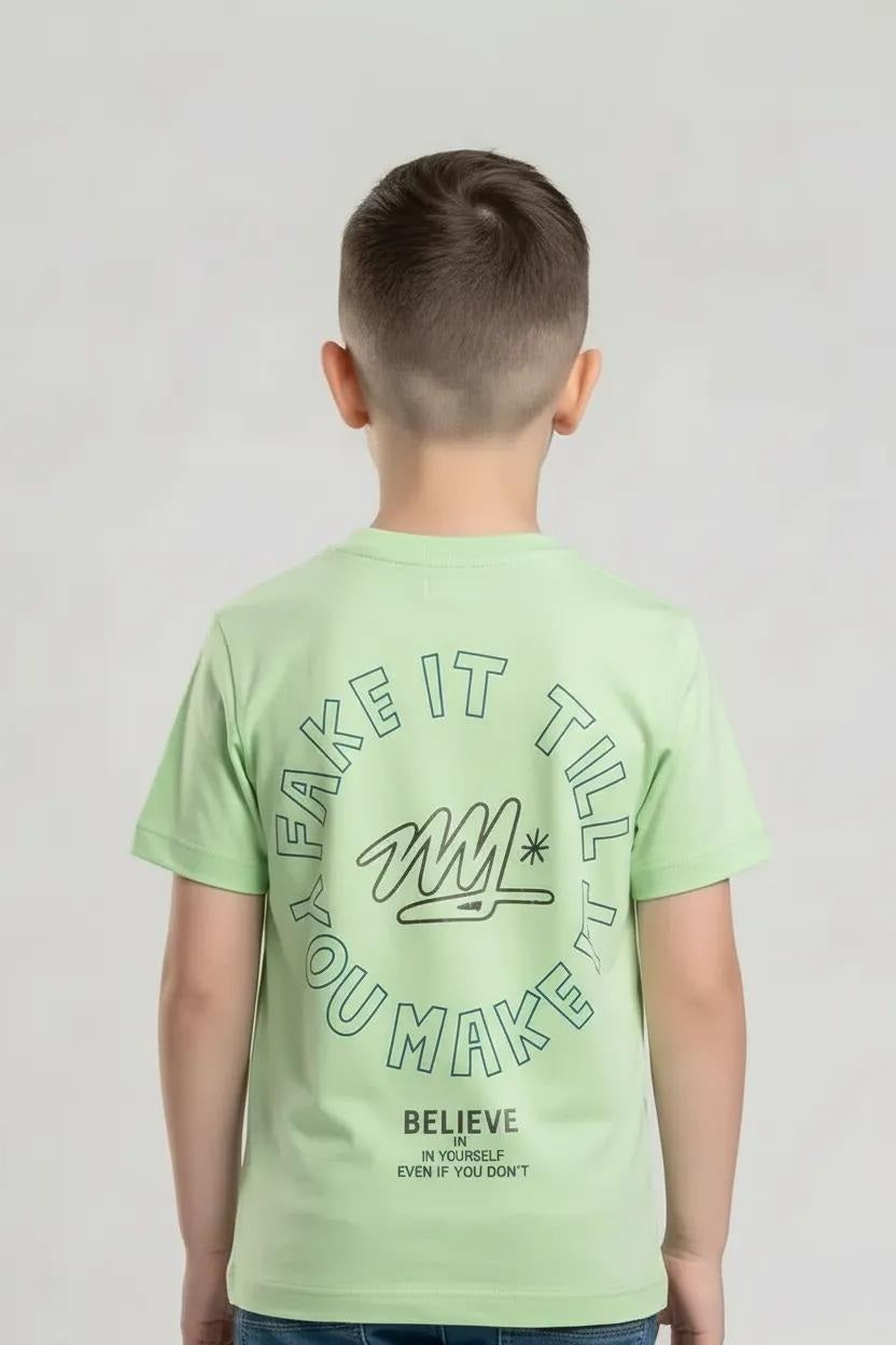 Octave Boys Neon Green Printed Round Neck Short Sleeves T-shirt