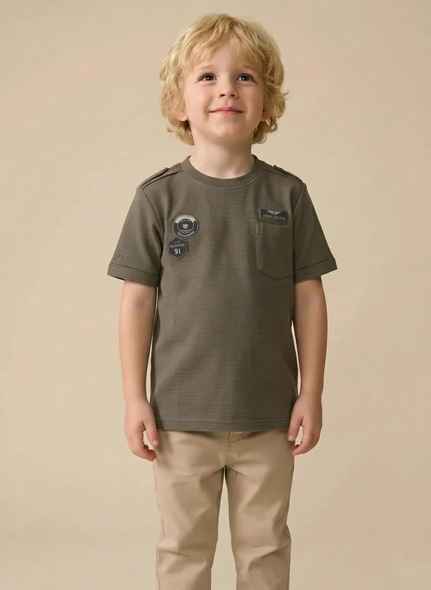 Boys Olive Printed T-shirt