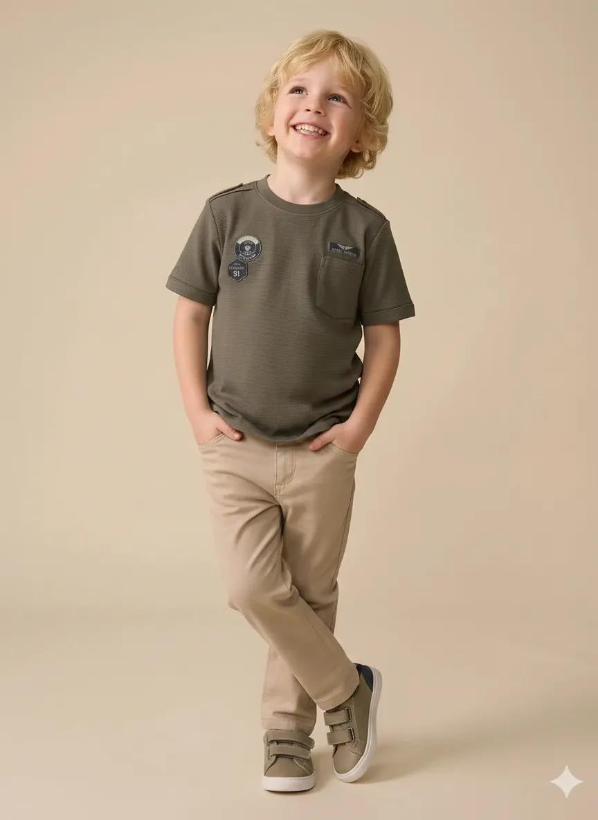 Boys Olive Printed T-shirt