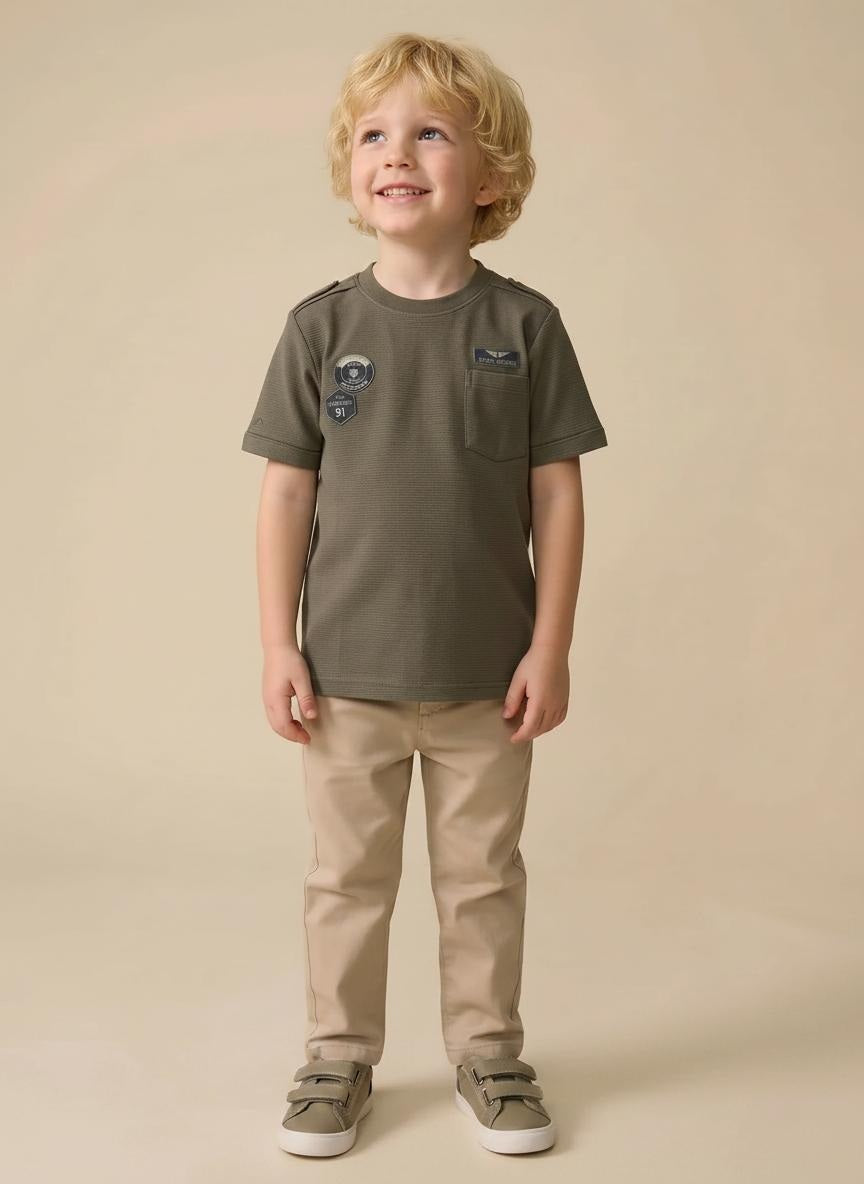 Boys Olive Printed T-shirt