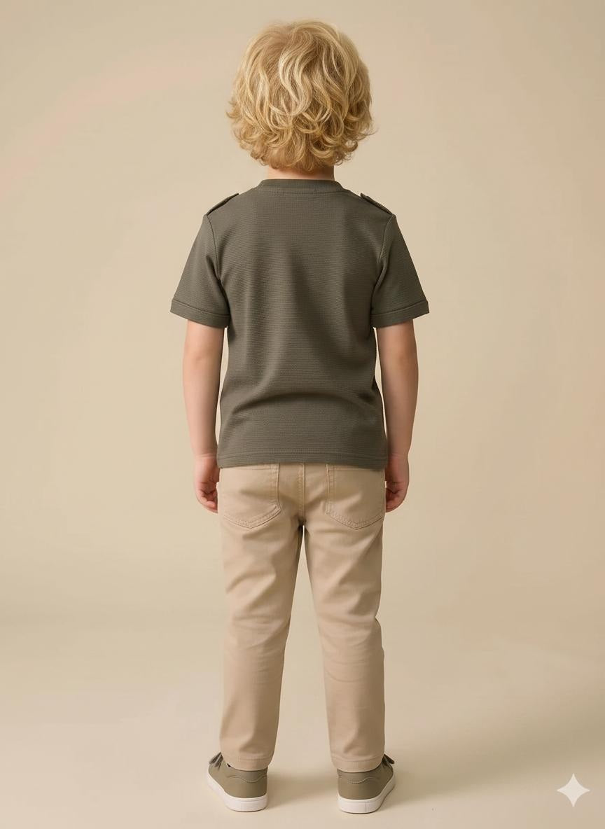 Boys Olive Printed T-shirt