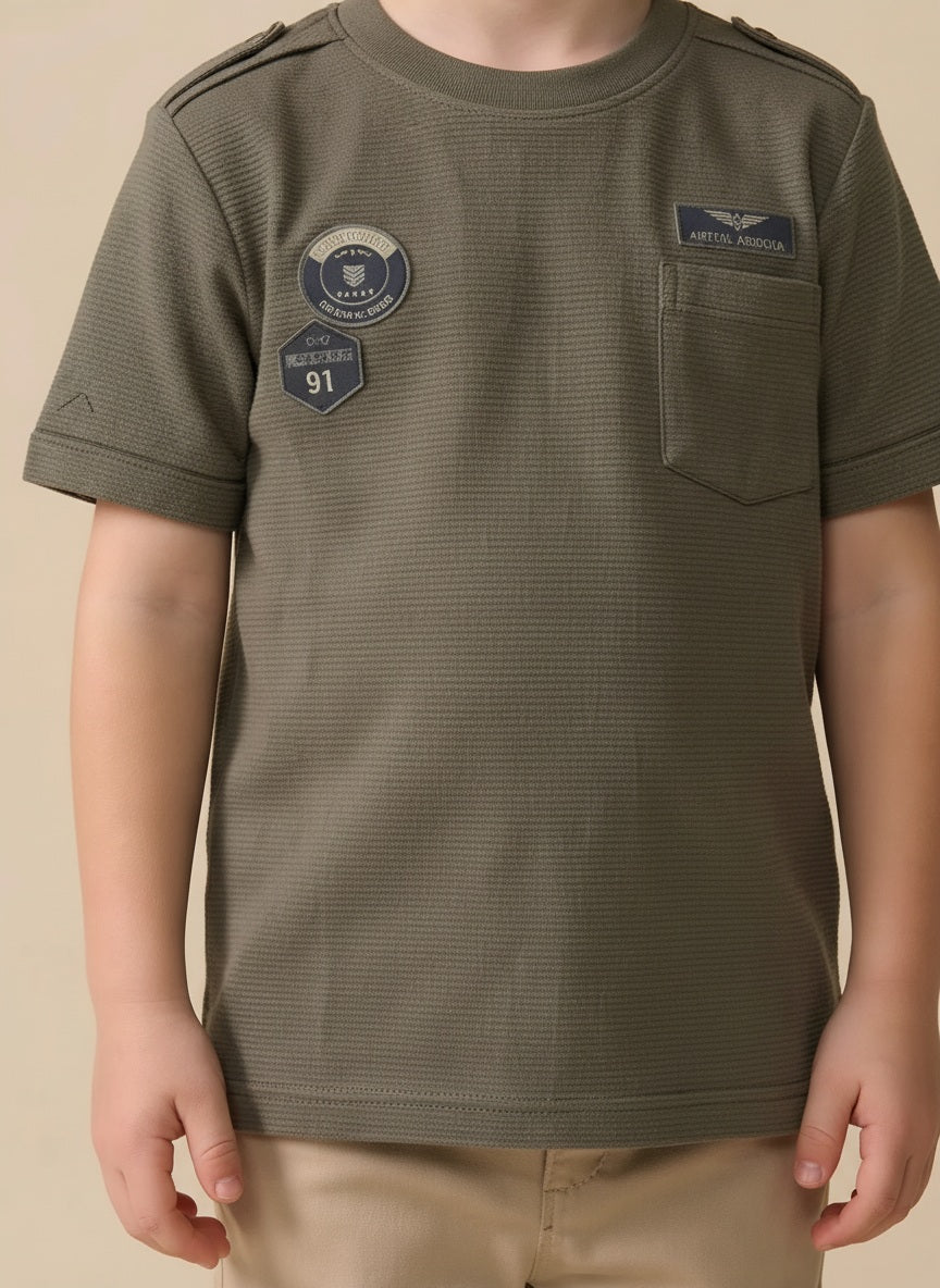 Boys Olive Printed T-shirt