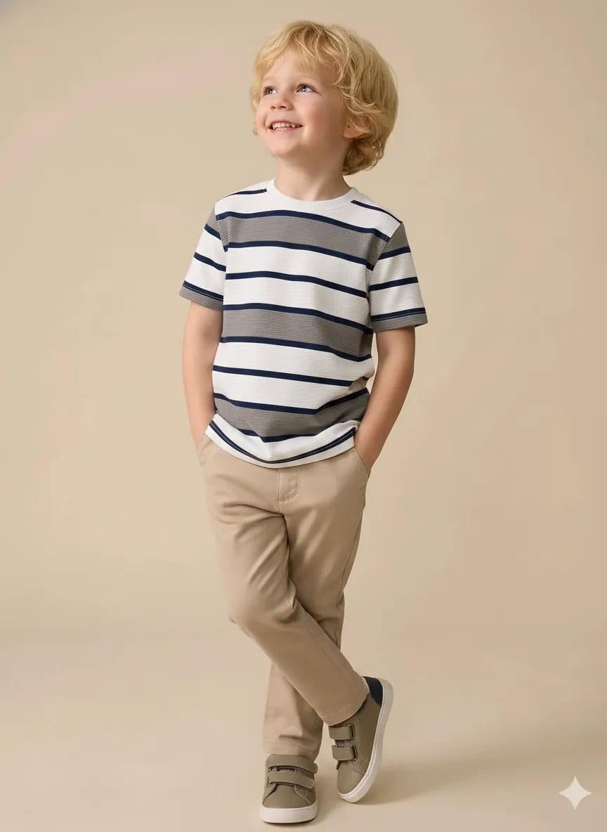 Boys Grey Striped T-shirt