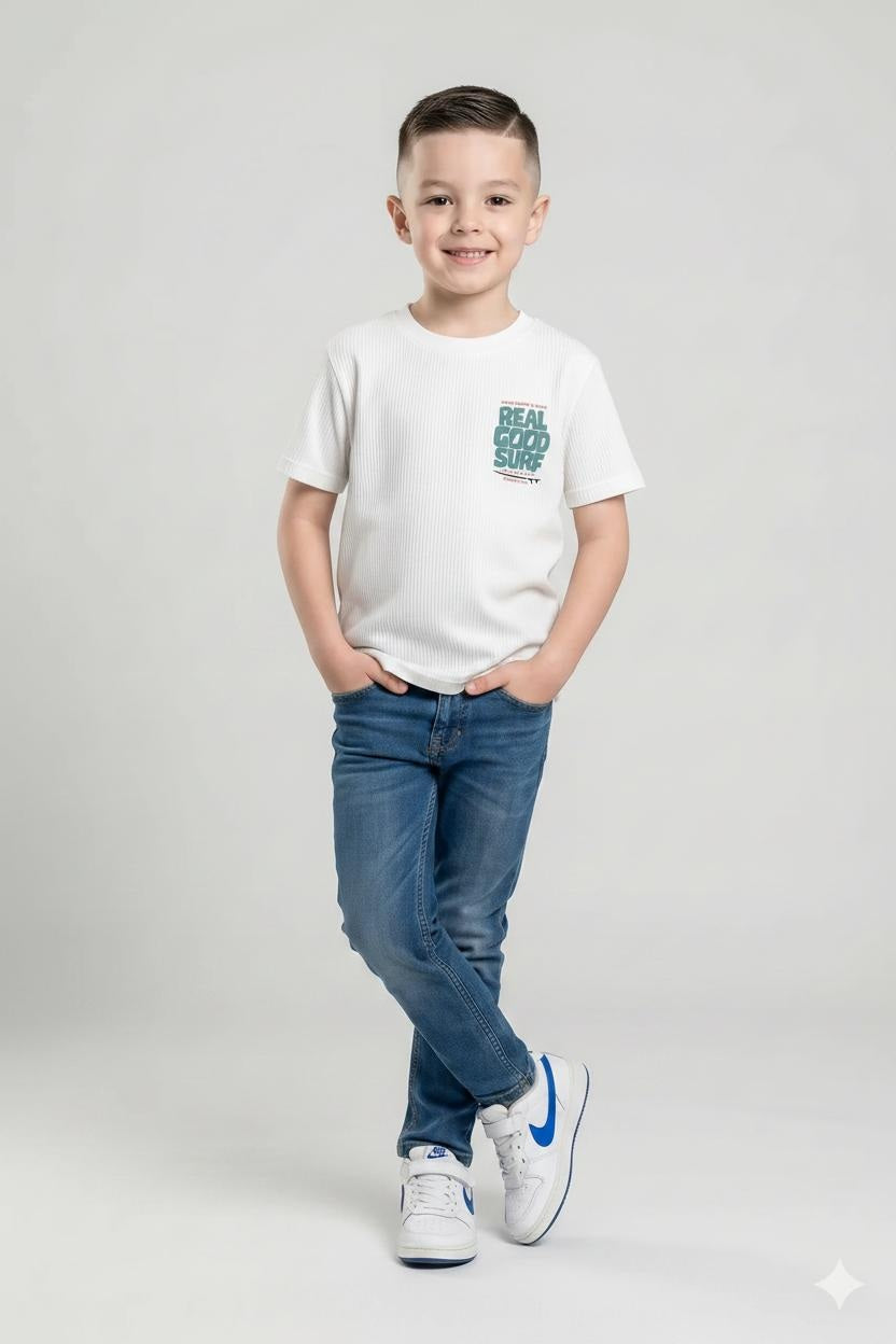 Boys Off White Printed T-shirt