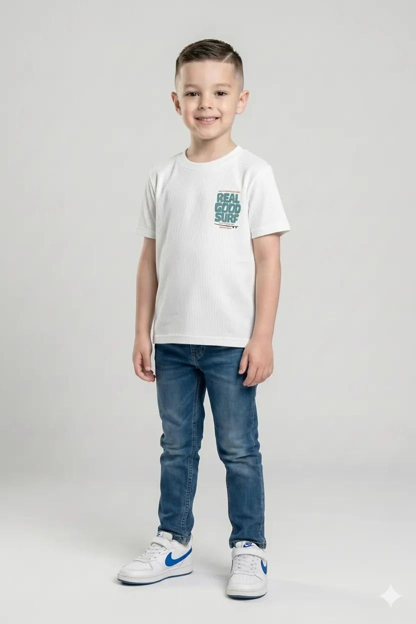 Boys Off White Printed T-shirt