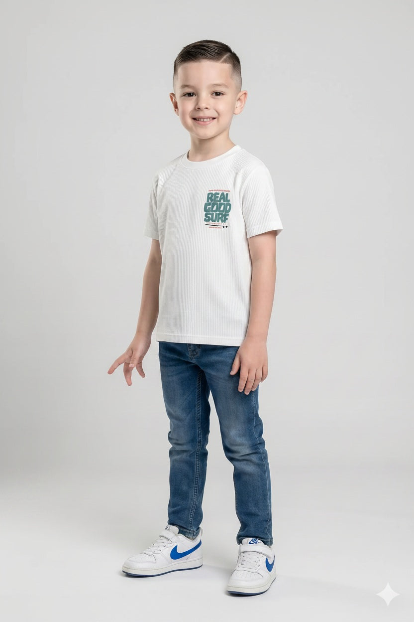 Boys Off White Printed T-shirt