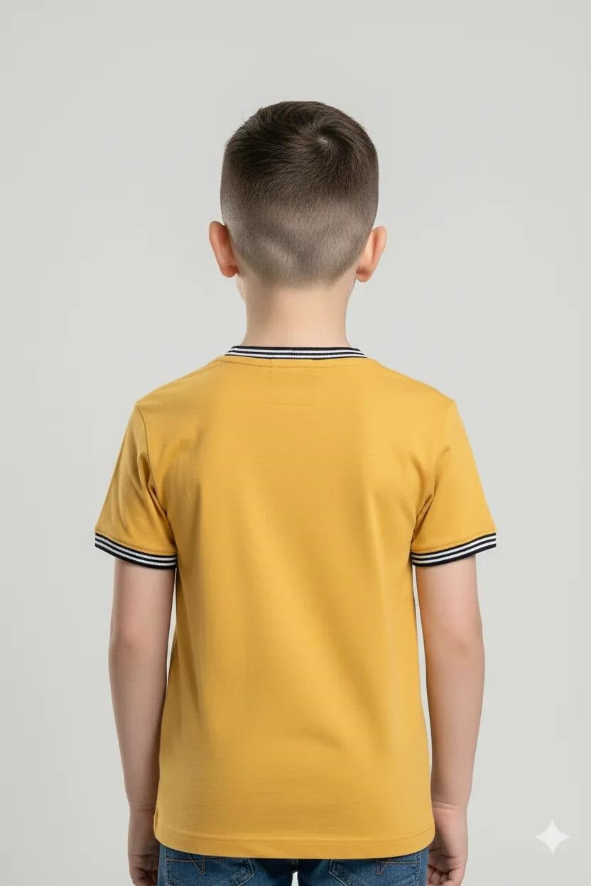 Boys Mustard Printed Round Nek Short Sleeve T-shirt