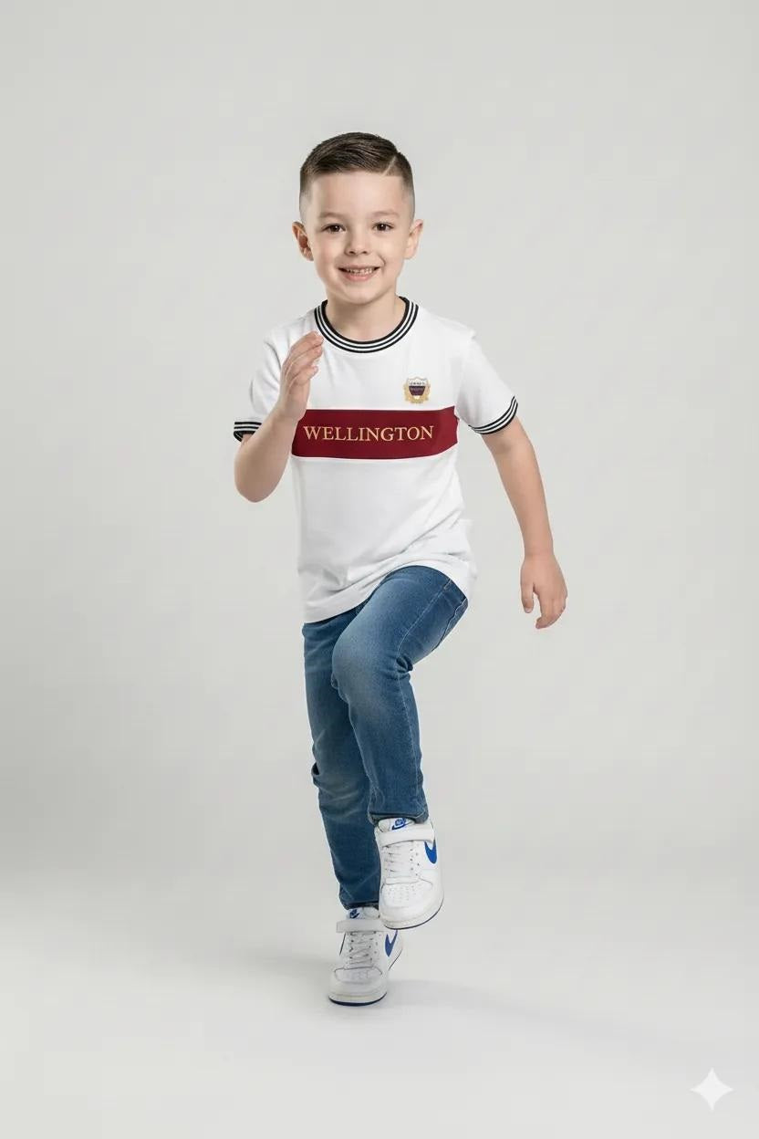 Boys Off White Printed Round Neck T-shirt