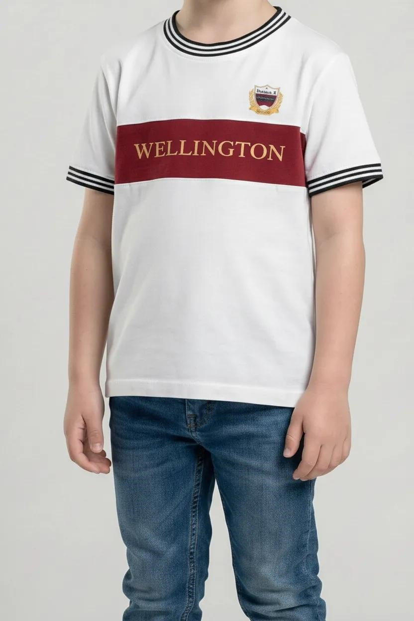 Boys Off White Printed Round Neck T-shirt