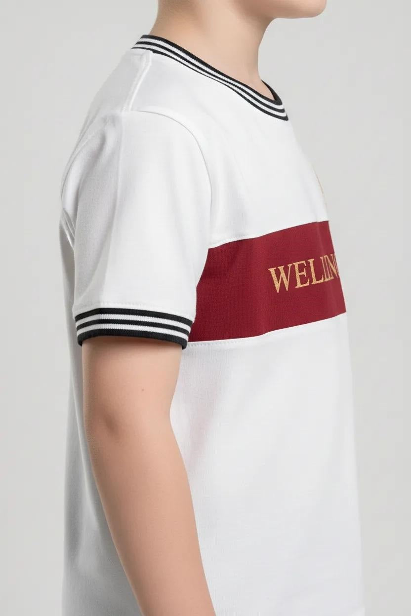 Boys Off White Printed Round Neck T-shirt