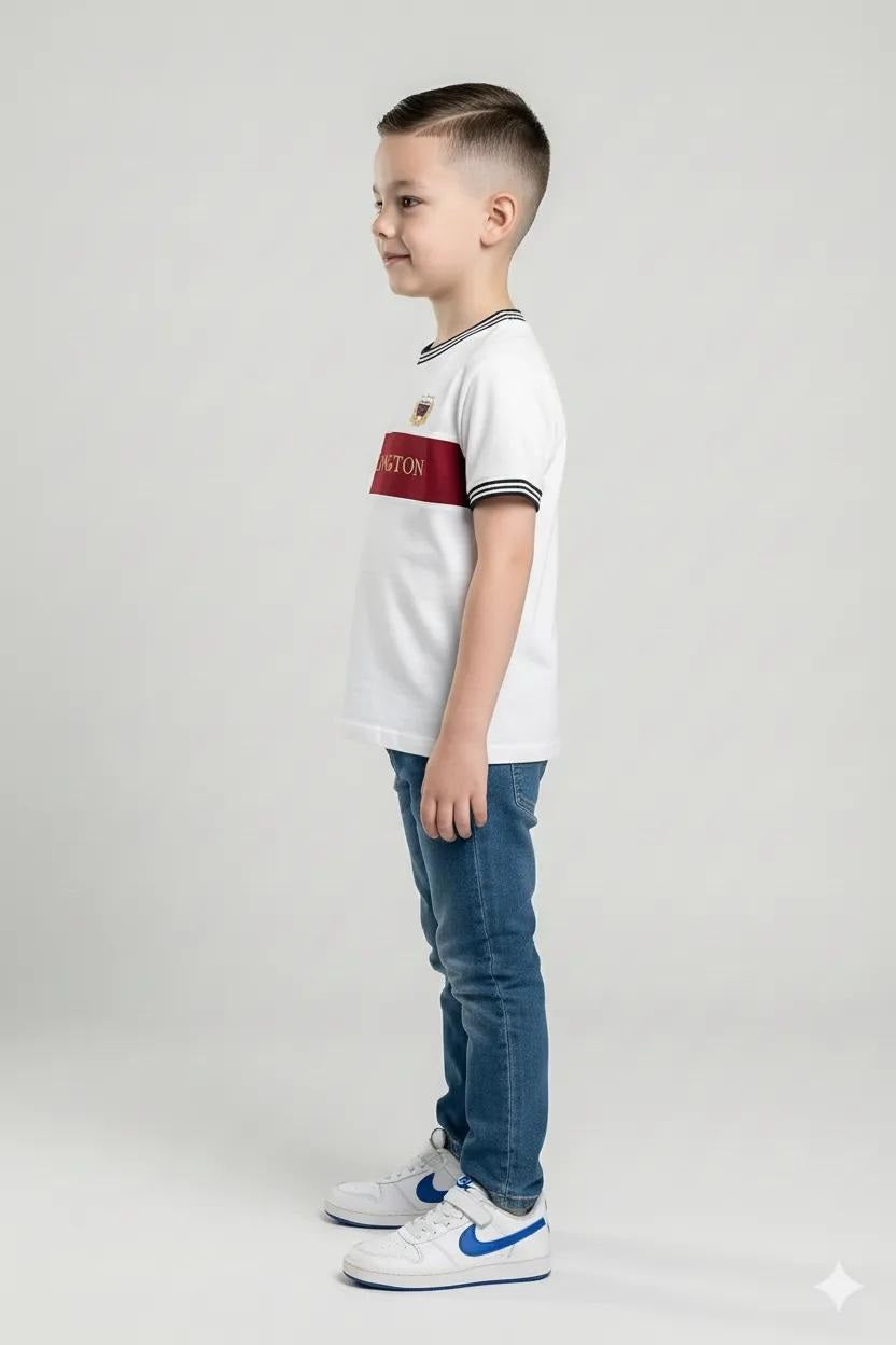 Boys Off White Printed Round Neck T-shirt