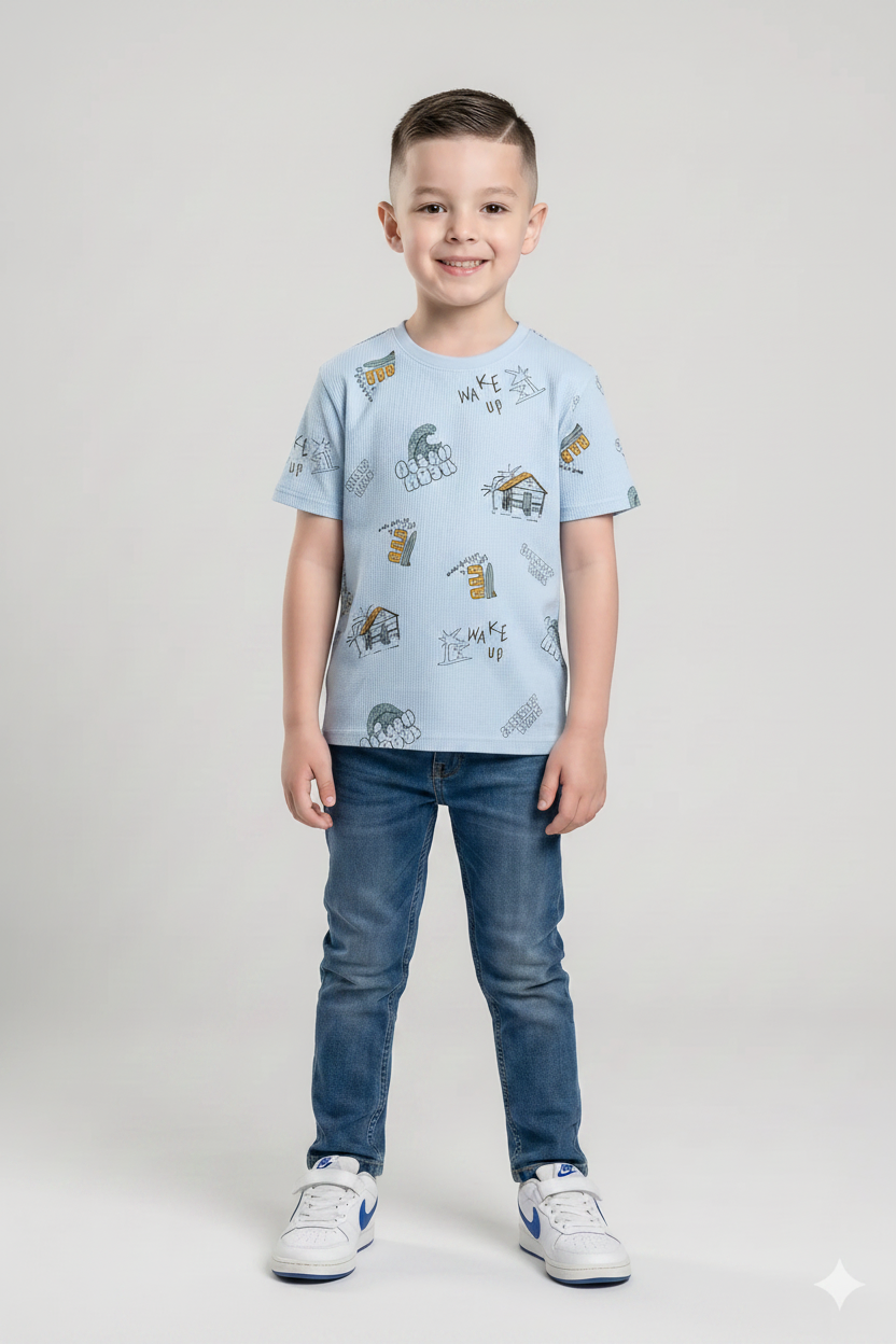 Boys Delicate Blue Printed T-shirt