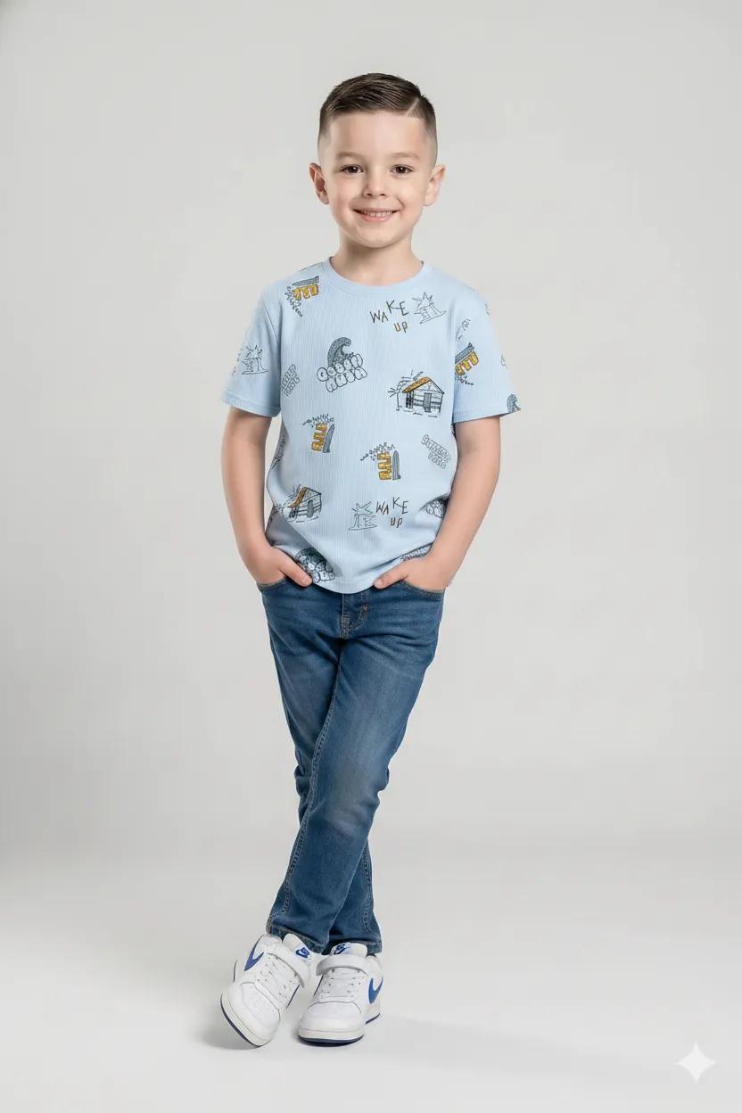 Boys Delicate Blue Printed T-shirt