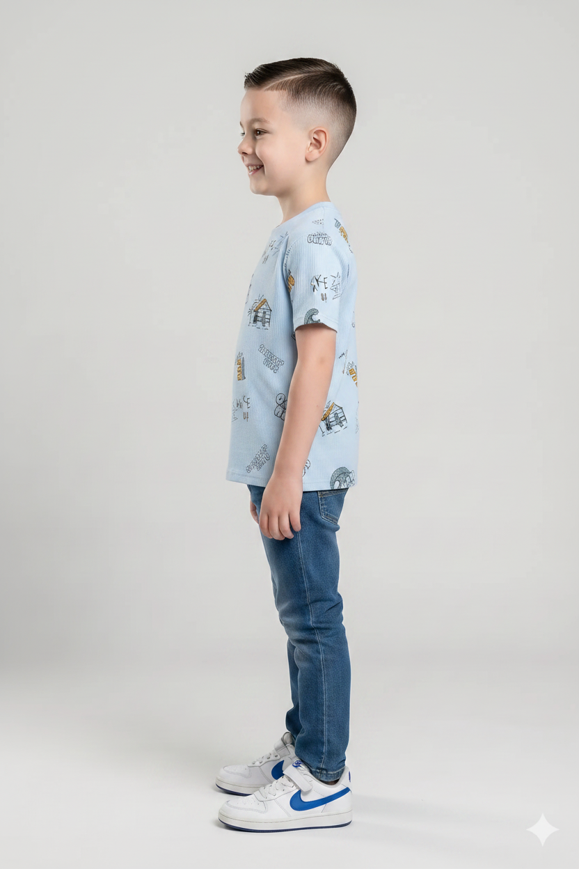 Boys Delicate Blue Printed T-shirt