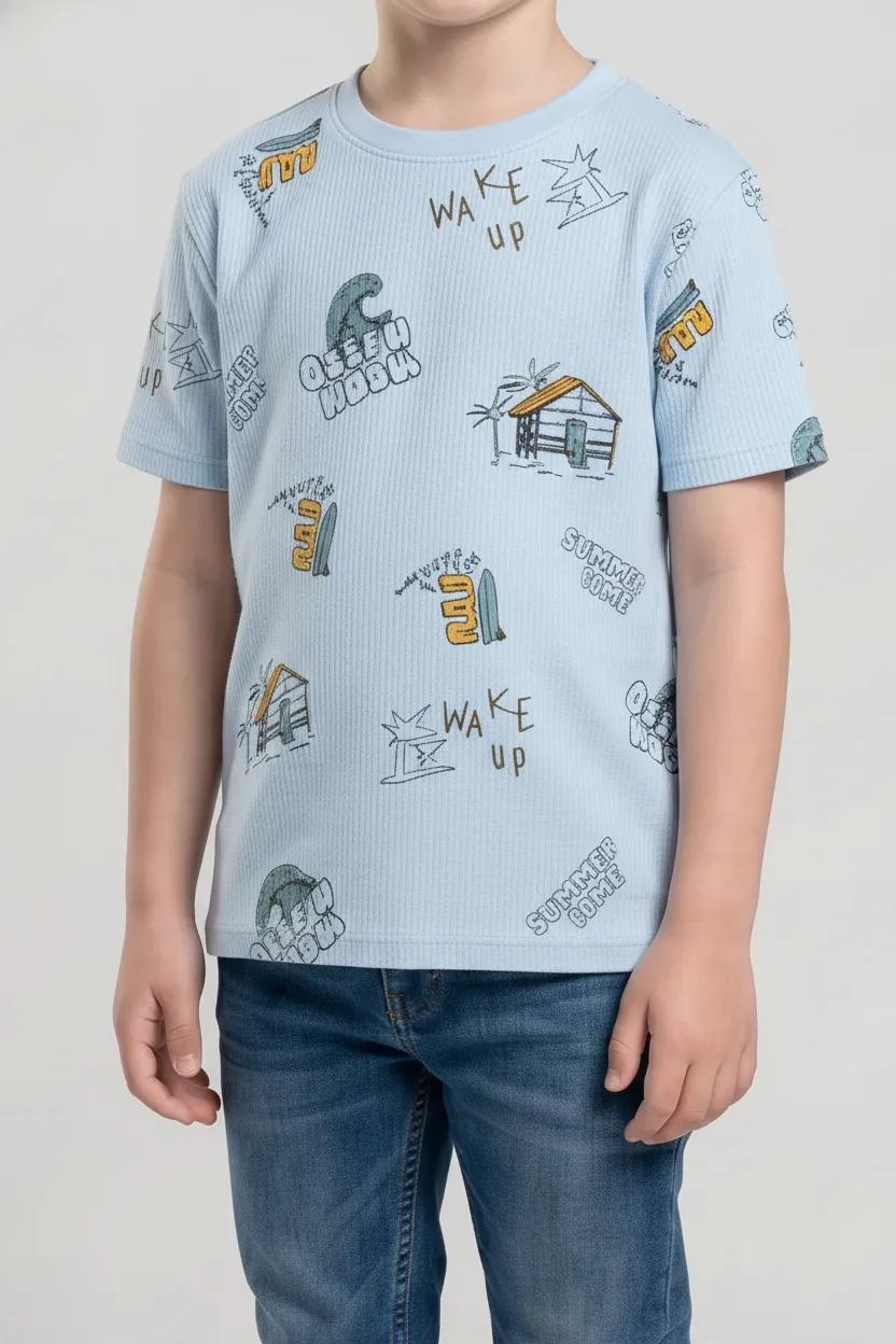 Boys Delicate Blue Printed T-shirt